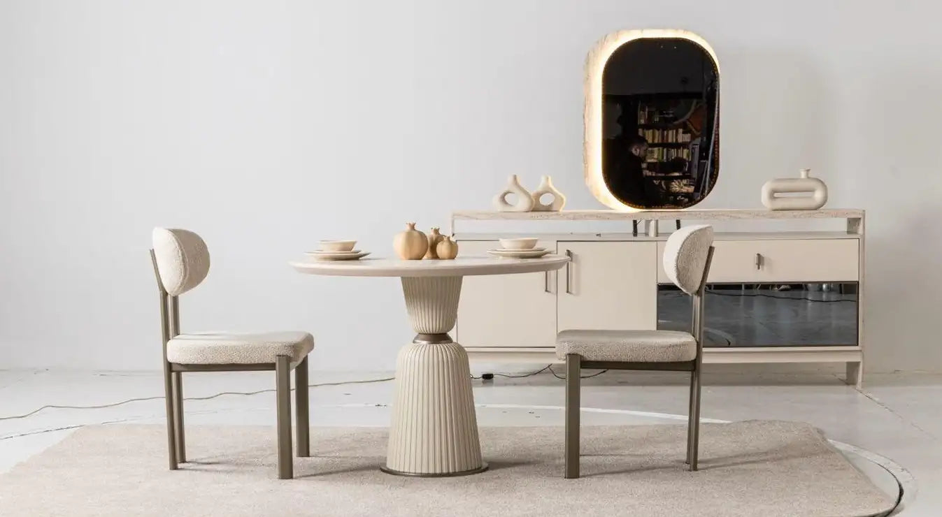 Masa living rotunda din travertin 90*90*76 cm Bern – Maxinova (imaginea 1)