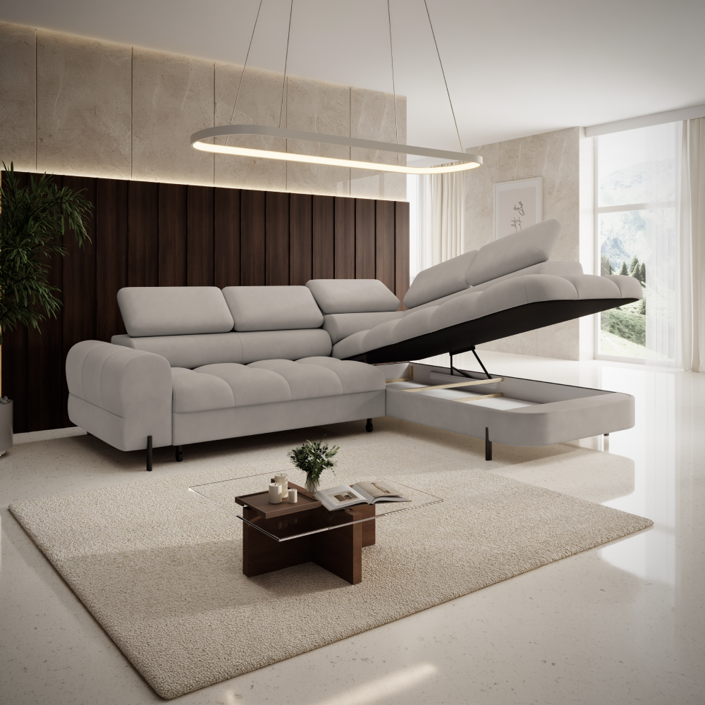 Set de canapea de colt, bej Taupe, pe dreapta, BERON ROH