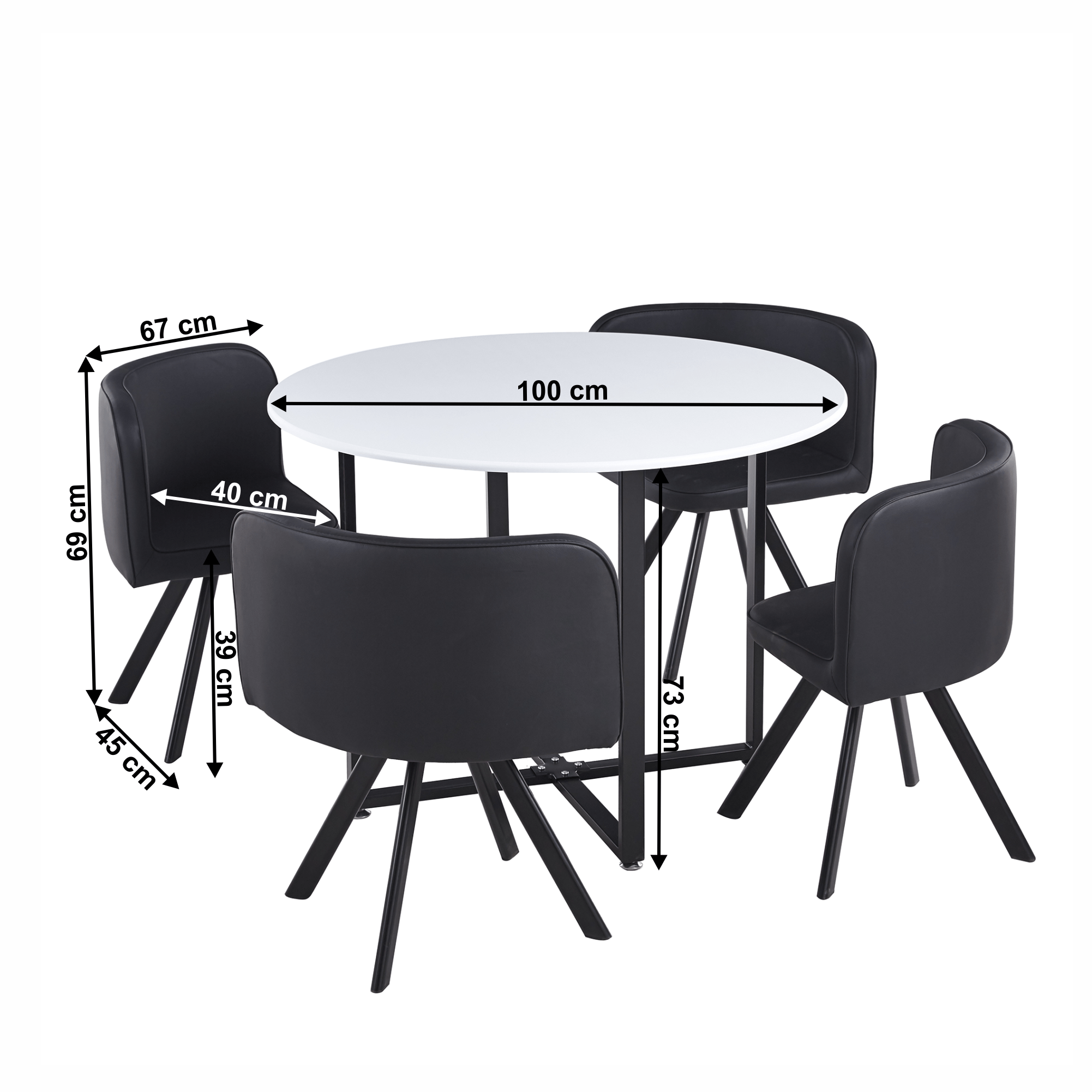 Set dining BEVAN, alb / negru