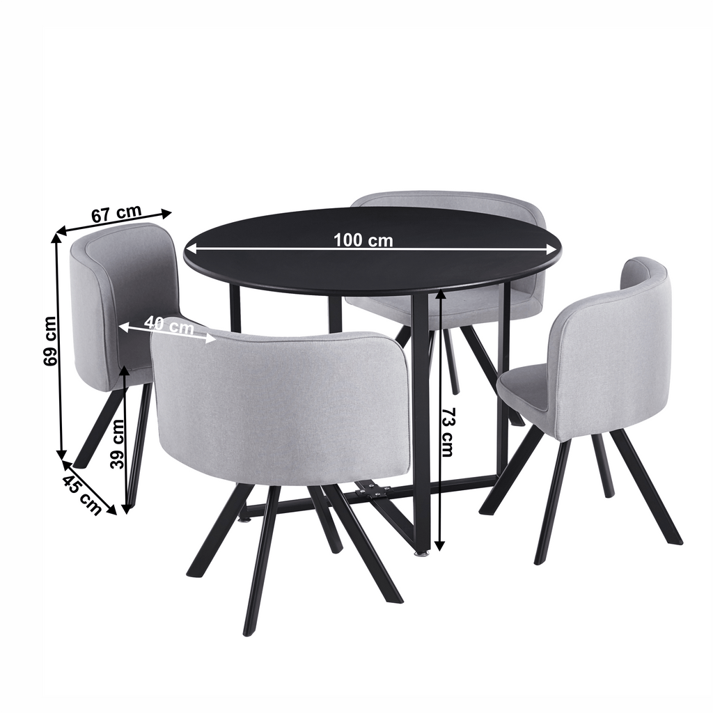 Set dining BEVAN, negru / gri deschis