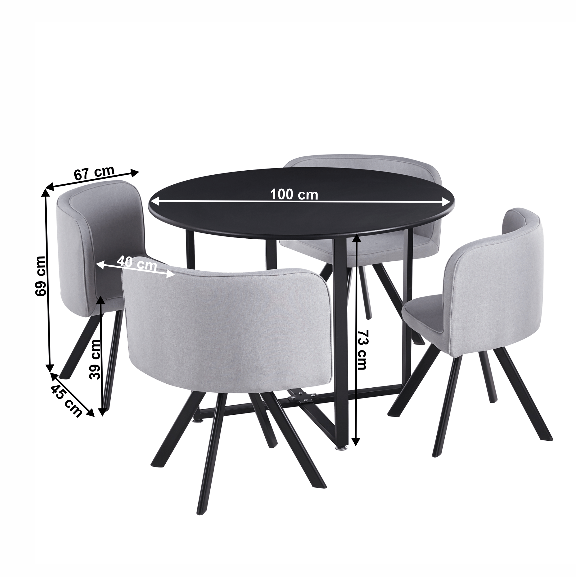 Set dining BEVAN, negru / gri deschis
