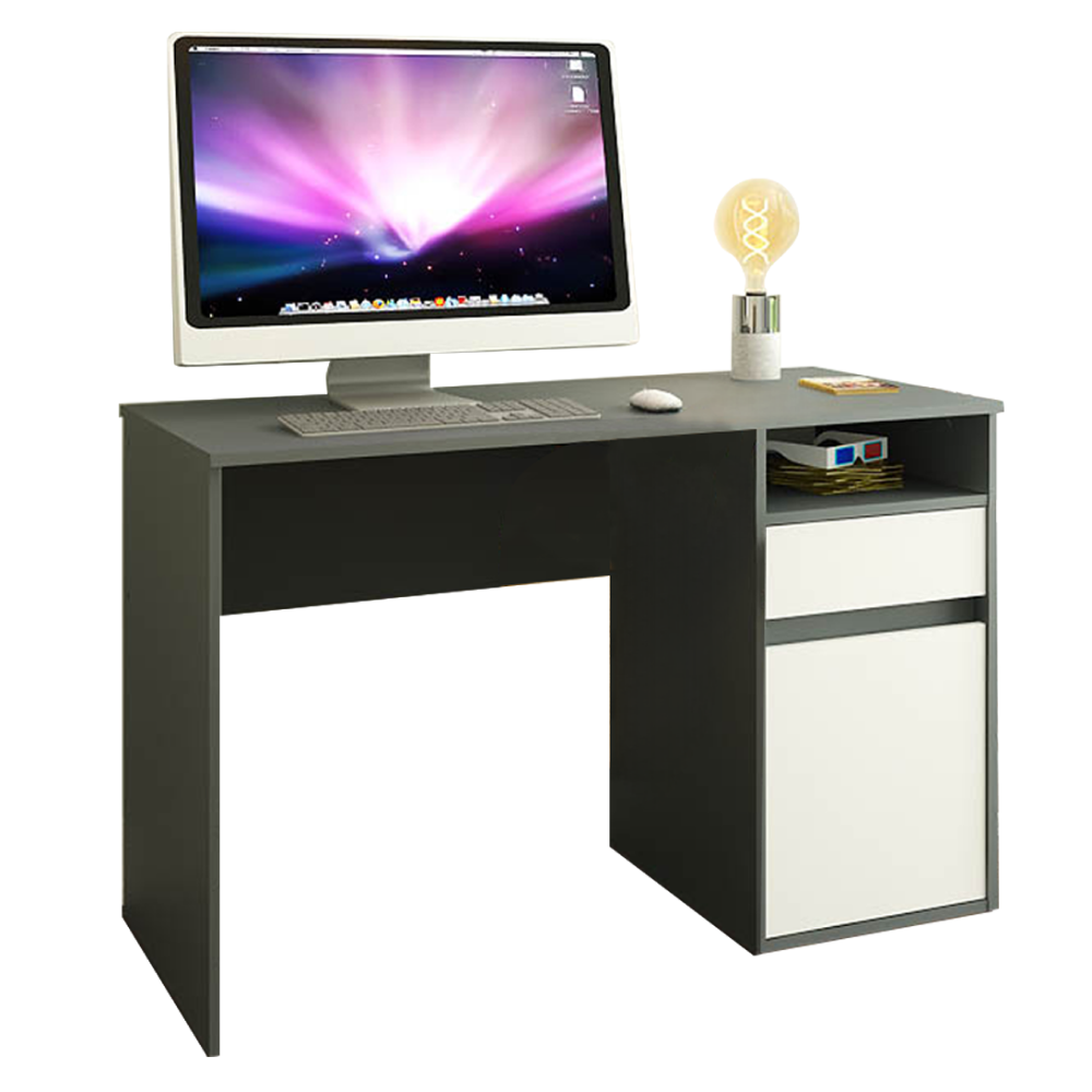 Birou PC BILI, grafit / alb