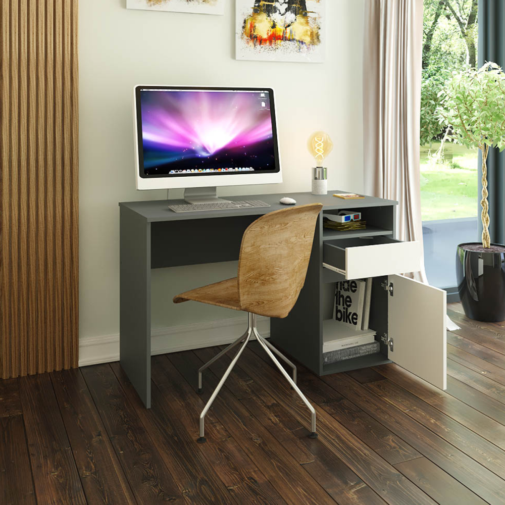 Birou PC BILI, grafit / alb