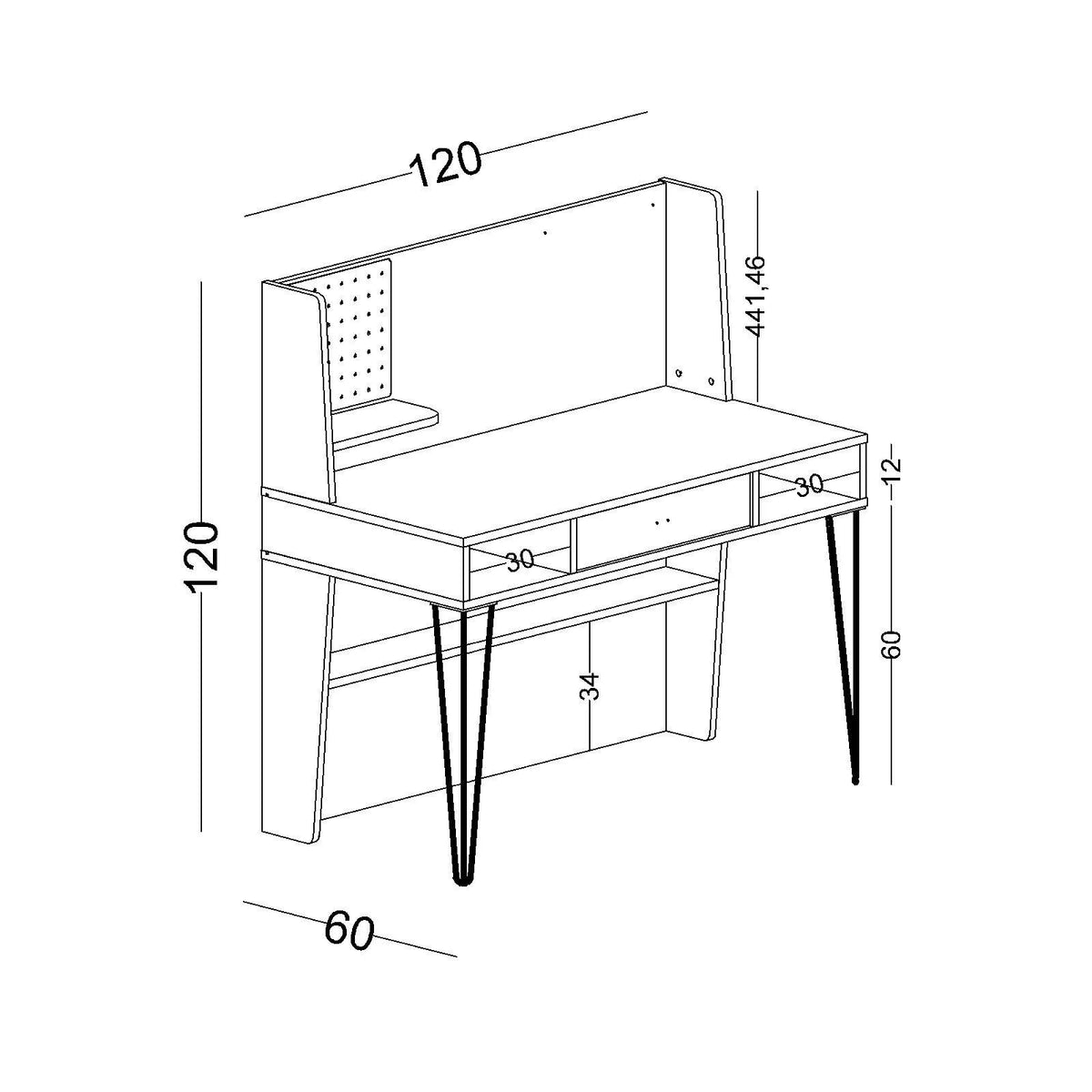 Birou copii Lotus – schiță cu dimensiuni