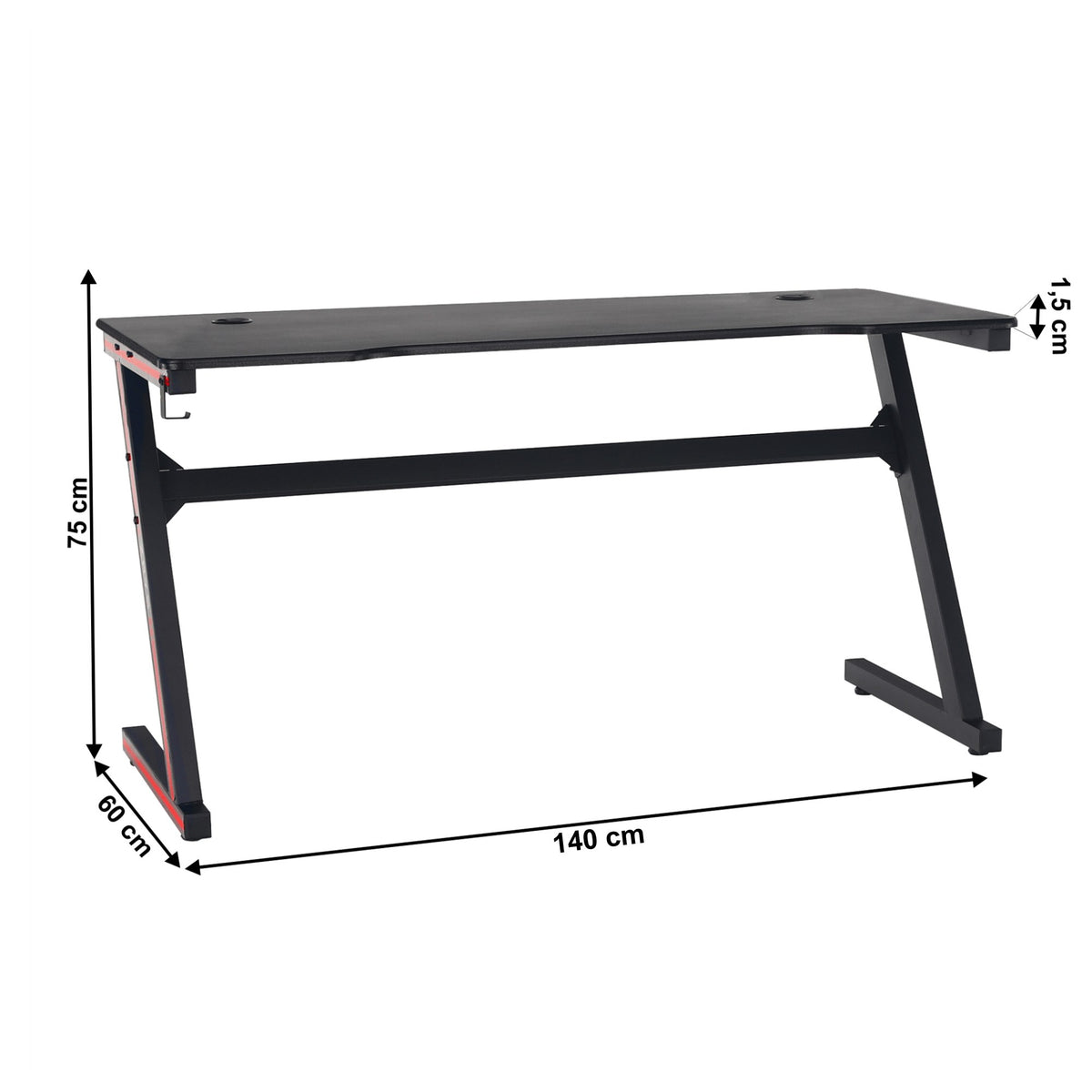 Birou gaming Mackenzie – schiță cu dimensiuni