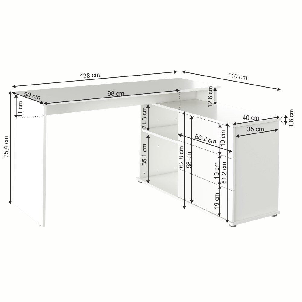 Birou Terino – schiță cu dimensiuni