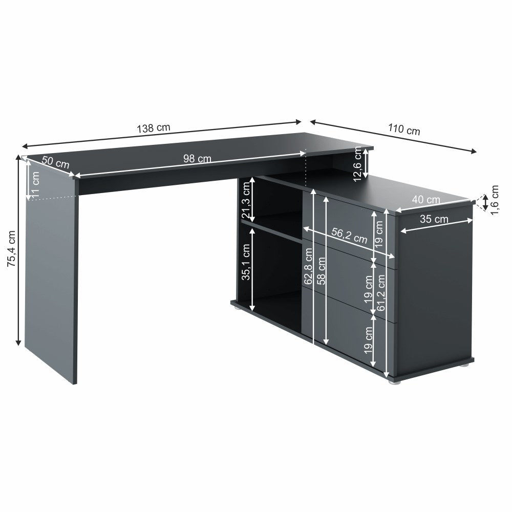 Birou Terino – schiță cu dimensiuni
