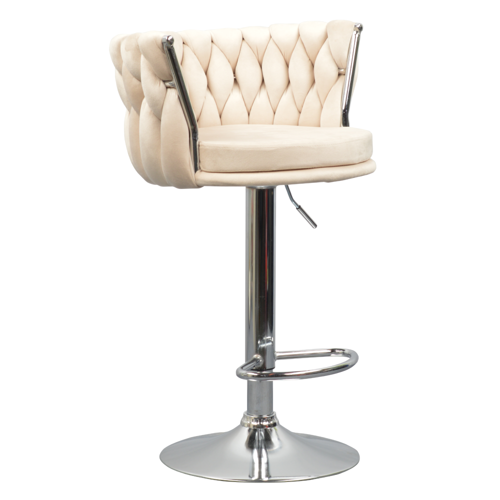 Scaun de bar de design BRIN, bej tesatura Velvet/crom