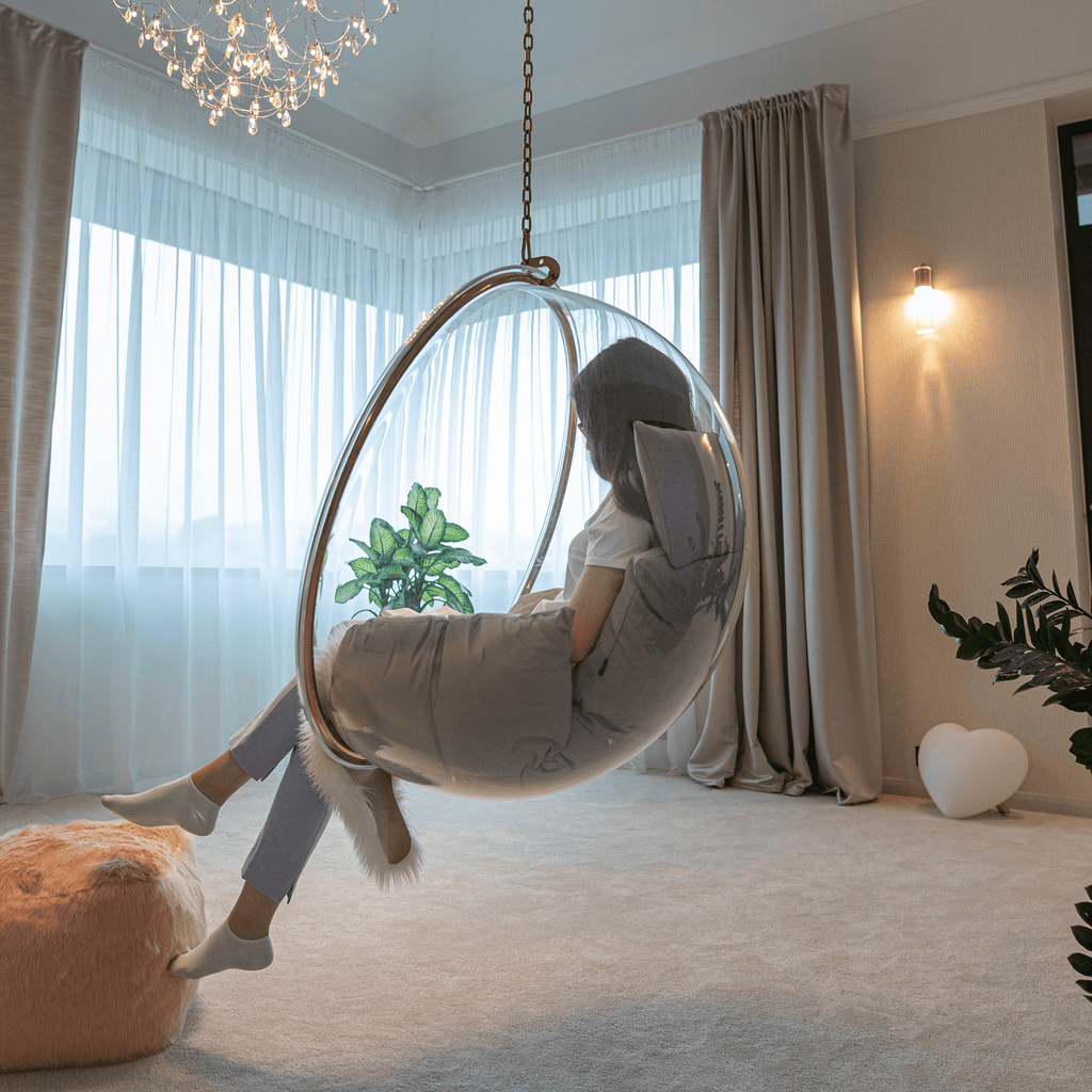 Fotoliu leagan BUBBLE, auriu / gri