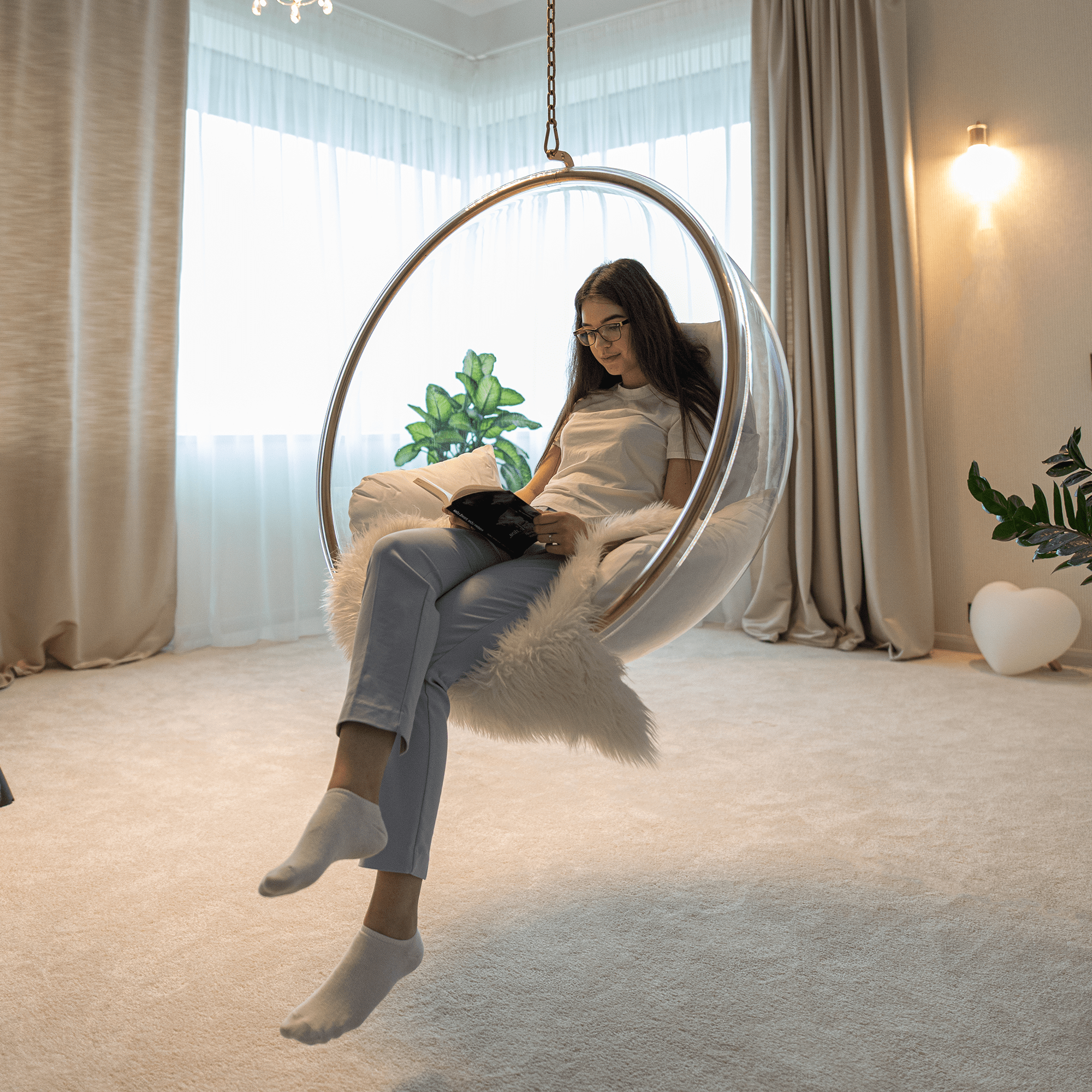 Fotoliu leagan BUBBLE, auriu / alb