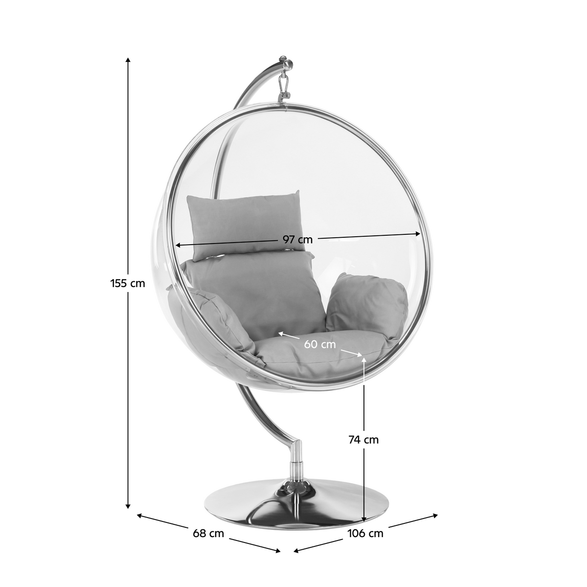 Fotoliu leagan BUBBLE, argintiu / gri