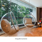 Fotoliu leagan BUBBLE, auriu / alb