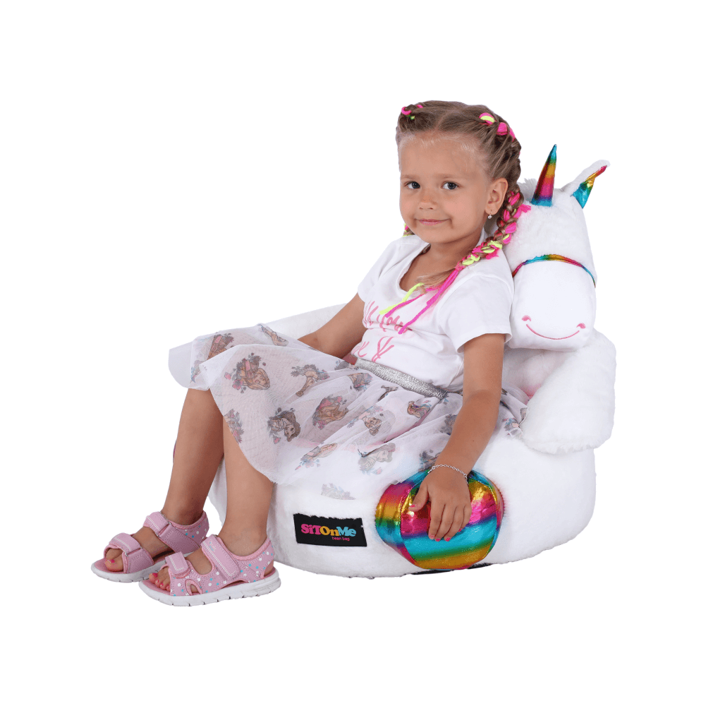 Fotoliu tip sac unicorn BUFEL, alb/roz/amestec de culori
