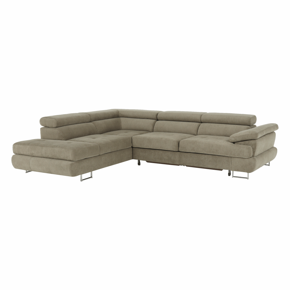 Set canapea cu spatiu de depozitare BUTON R, maro deschis melanj, material textil, stanga