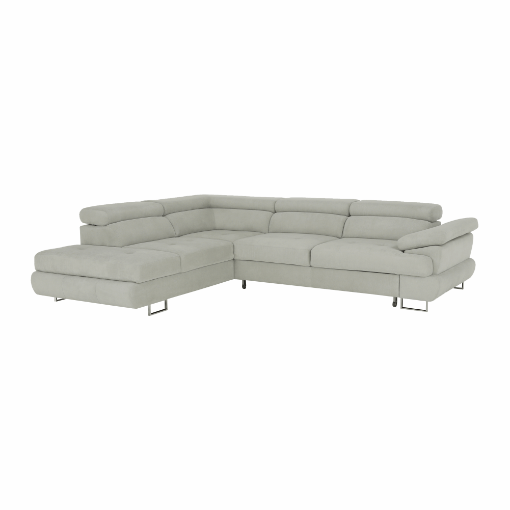 Set canapea cu spatiu de depozitare BUTON R, gri deschis, material textil, stanga