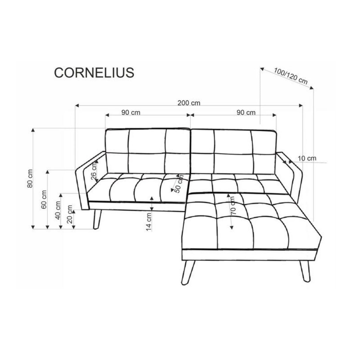 Canapea extensibilă Cornelius, vedere din alt unghi
