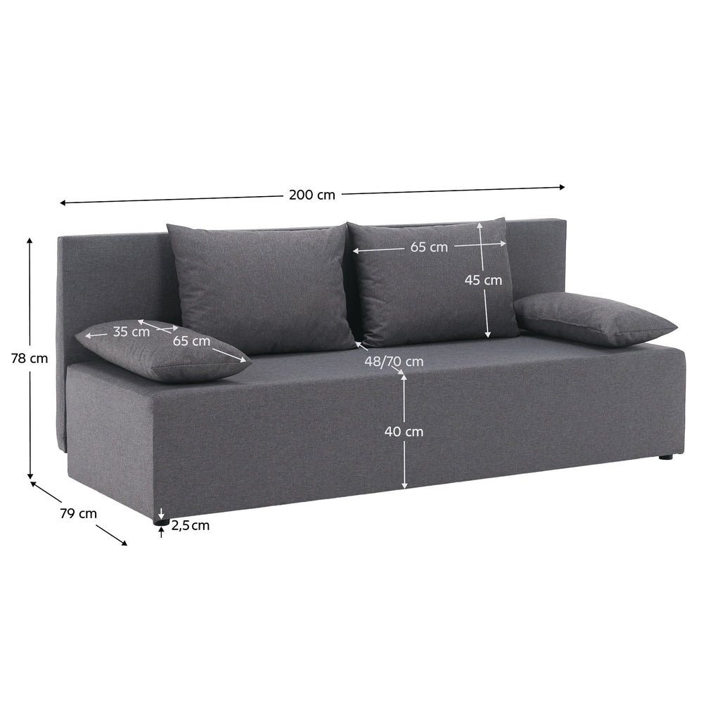 Canapea extensibilă Eugi – schiță cu dimensiuni