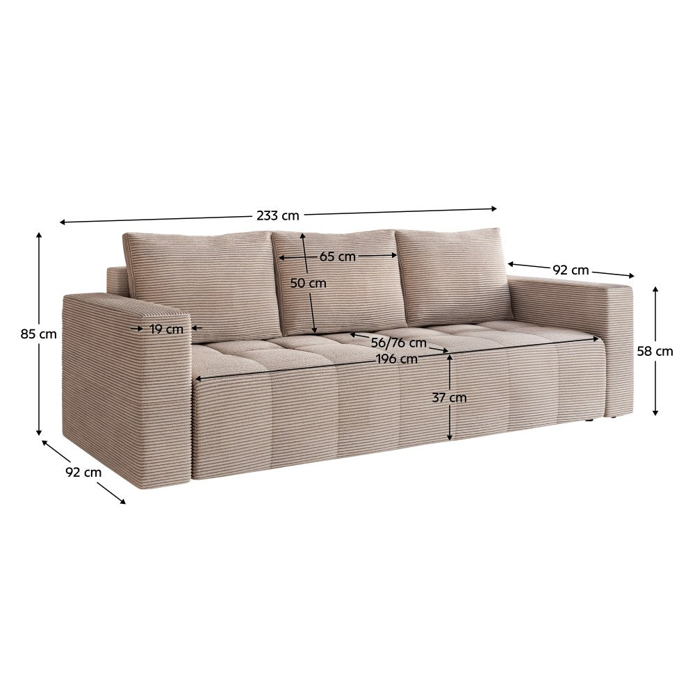 Canapea extensibilă Leony – schiță cu dimensiuni