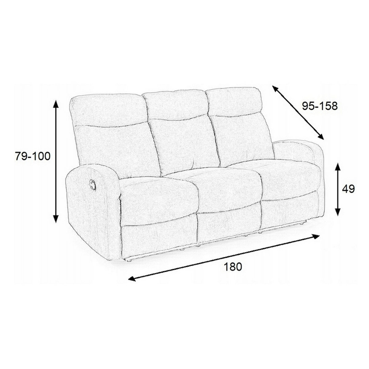 Canapea extensibilă Oslo 3S – schiță cu dimensiuni