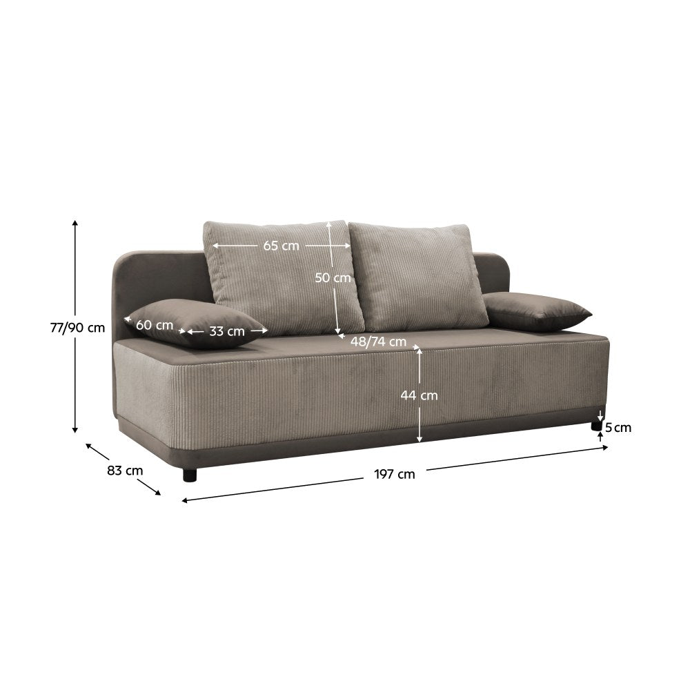 Canapea extensibilă Senty – schiță cu dimensiuni