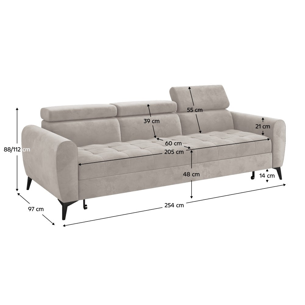Canapea modulară Barelo – schiță cu dimensiuni