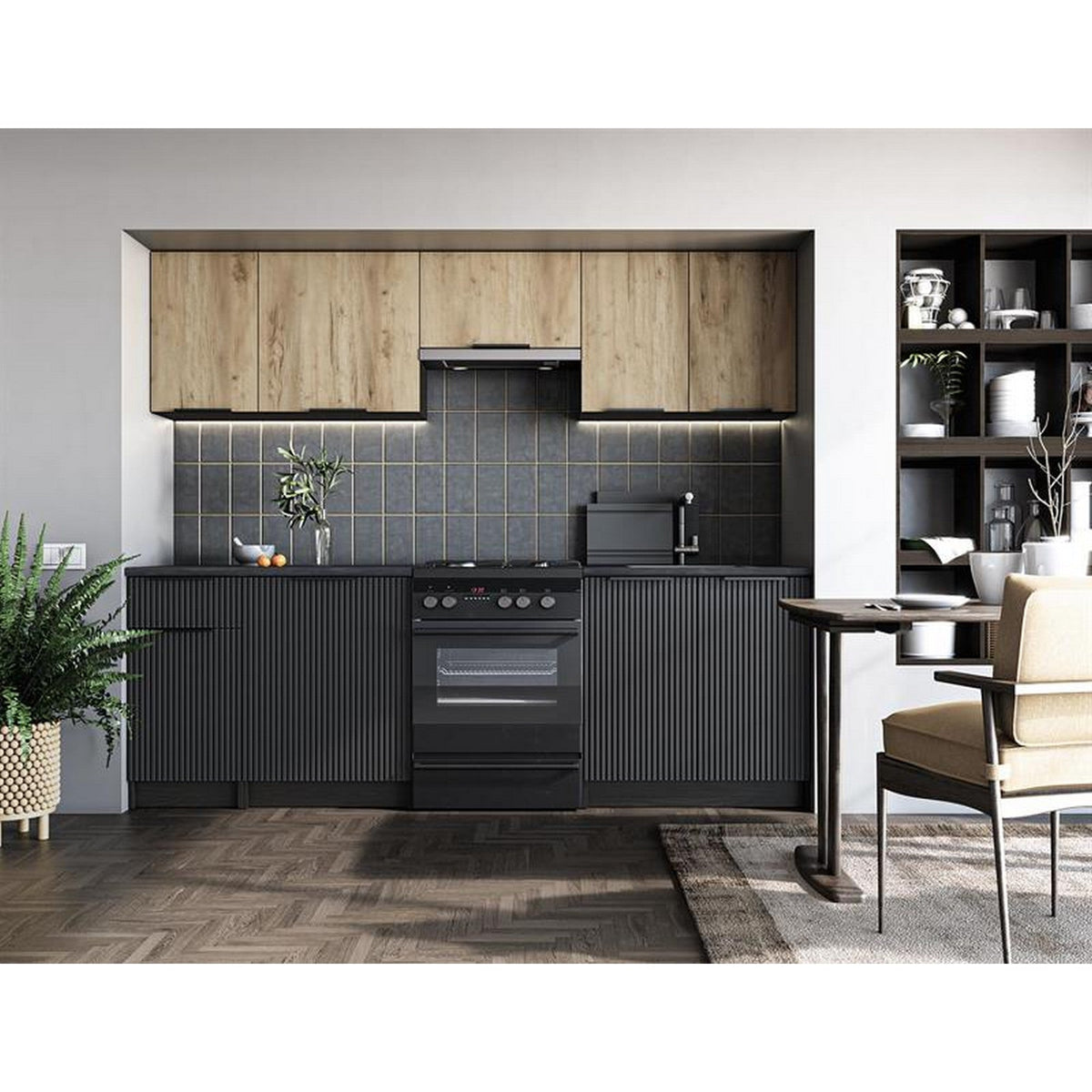 Bucatarie EMMA, stejar artisan / negru