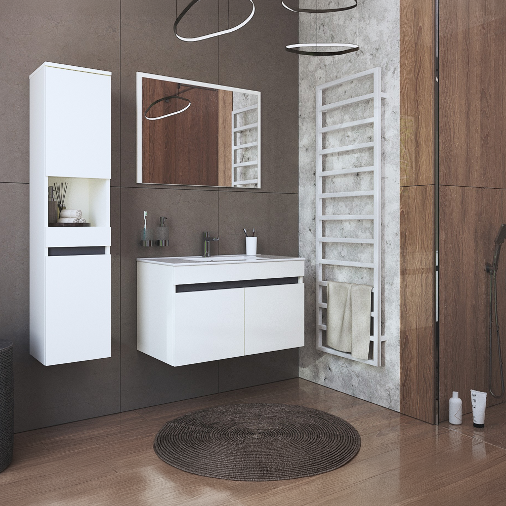 Mobilier baie CHOICE, alb / stejar artisan