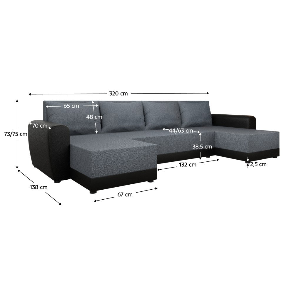 Colțar Dakar U – schiță cu dimensiuni, imaginea 2