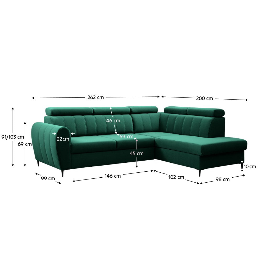 Colțar Korio L – schiță cu dimensiuni