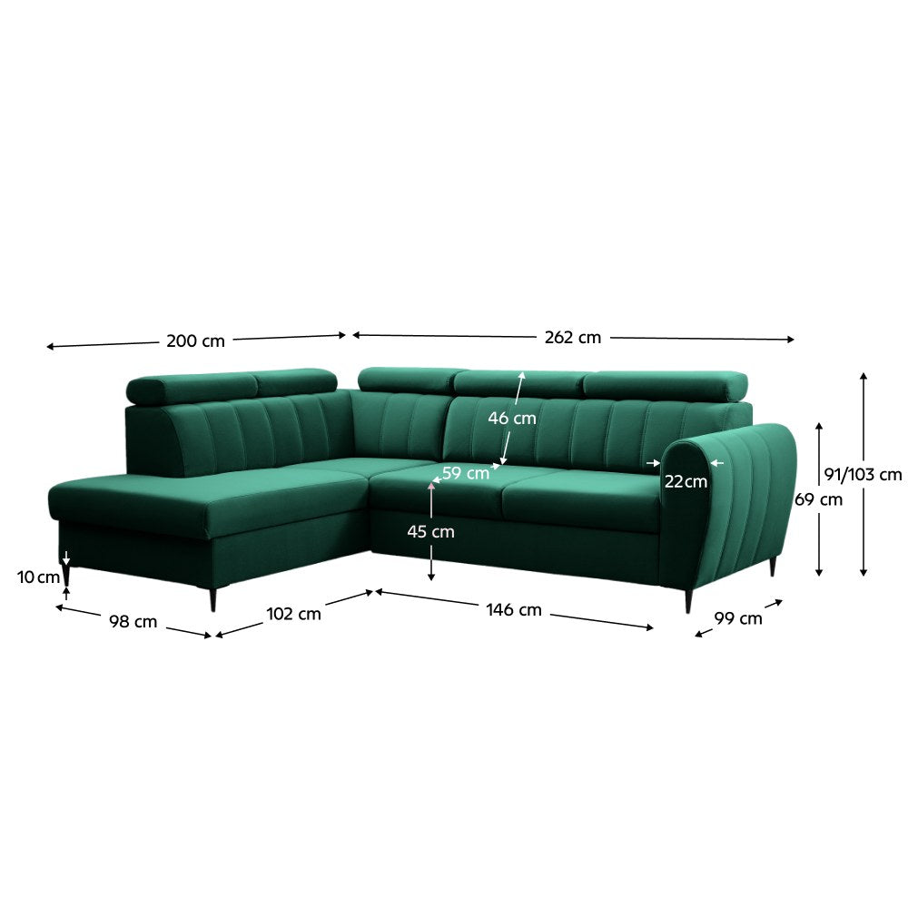 Colțar Korio L – schiță cu dimensiuni