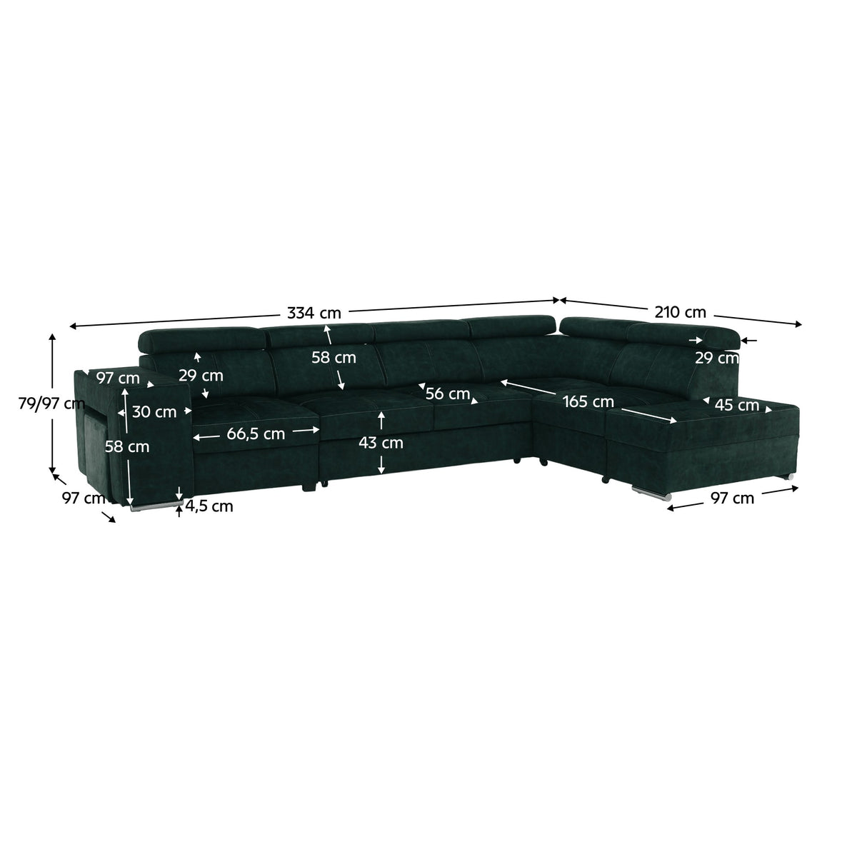 Colțar Malaga Big – schiță cu dimensiuni