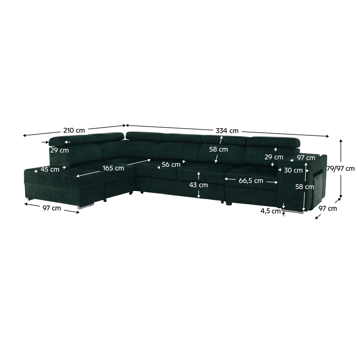 Colțar Malaga Big – schiță cu dimensiuni