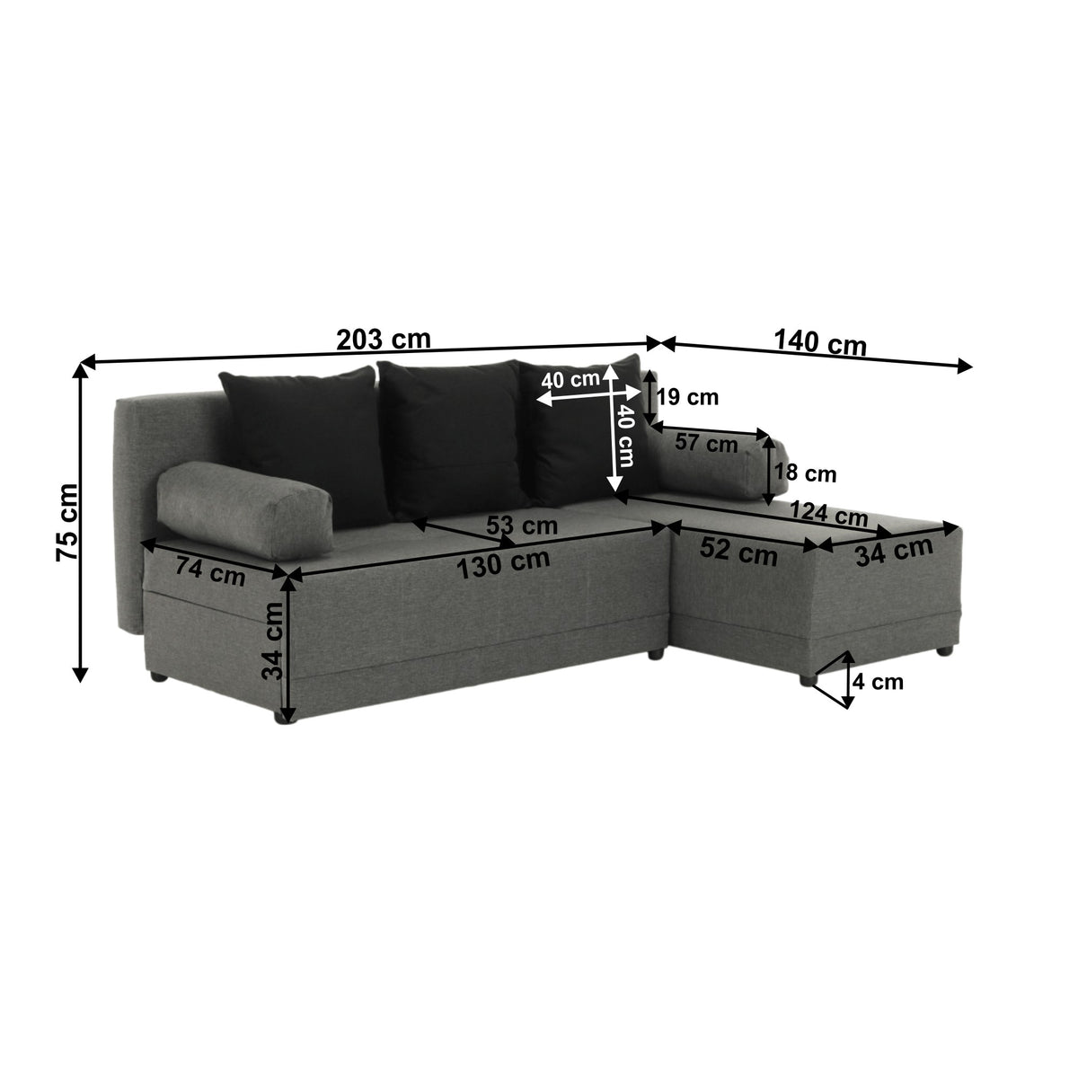 Colțar Mexx – schiță cu dimensiuni