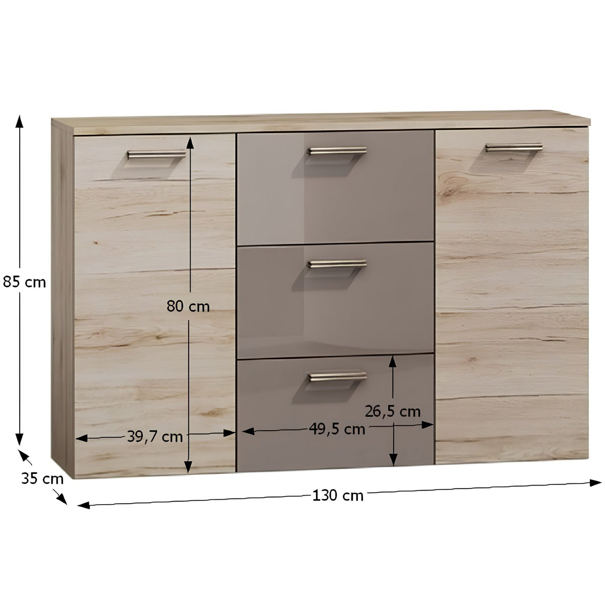 Comodă Assor – schiță cu dimensiuni