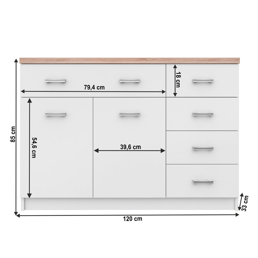 Comodă Topty – schiță cu dimensiuni