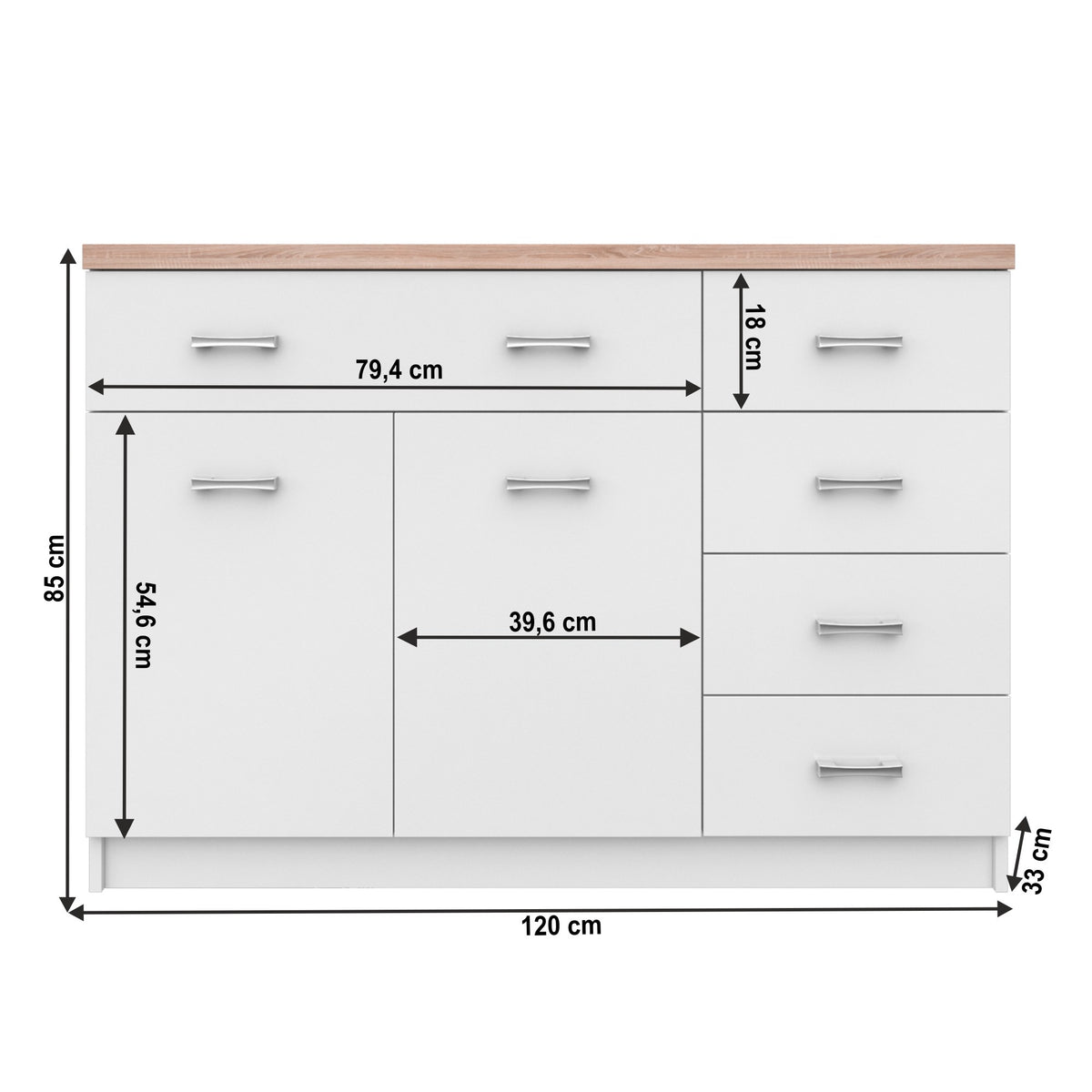 Comodă Topty – schiță cu dimensiuni