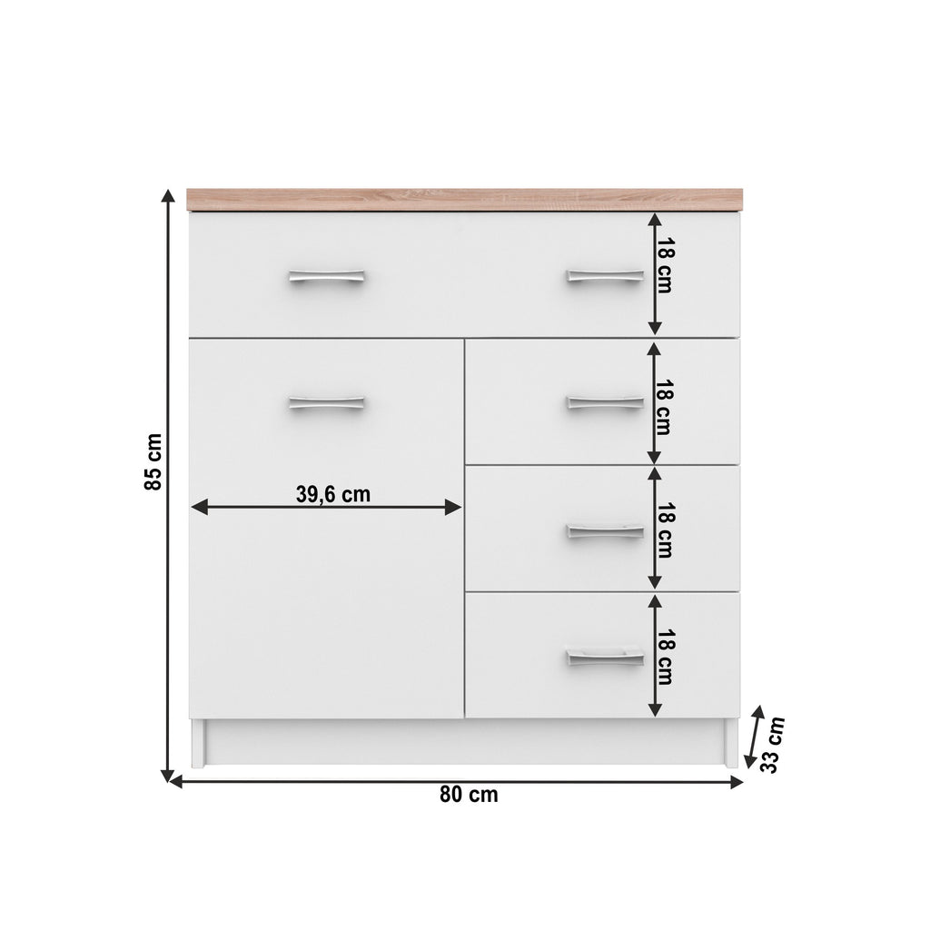 Comodă Topty – schiță cu dimensiuni