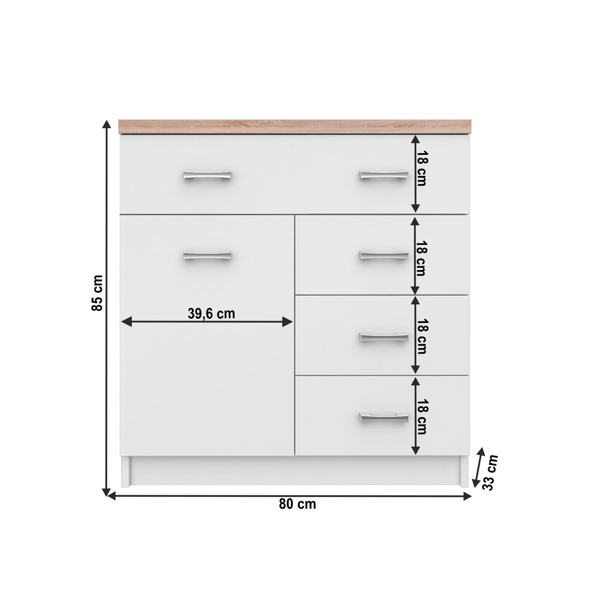 Comodă Topty – schiță cu dimensiuni