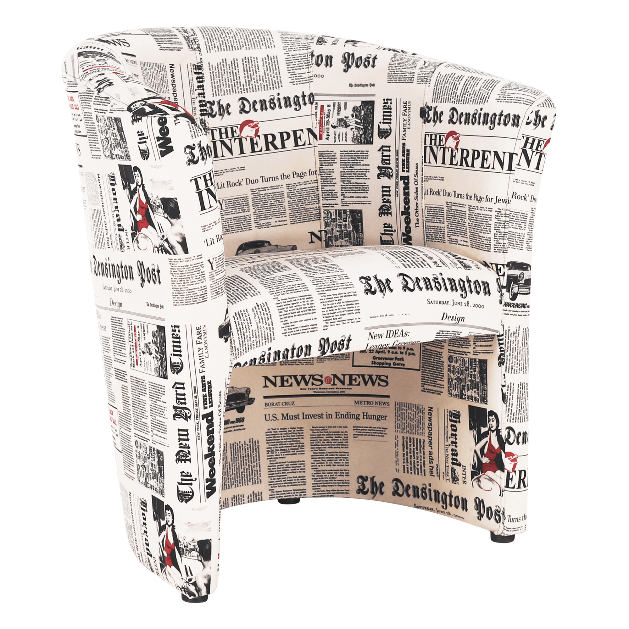 Fotoliu de club CUBA, material textil motiv ziare