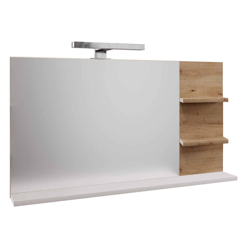 Oglinda cu iluminare LED CUBO CUB04, alb/stejar artisan