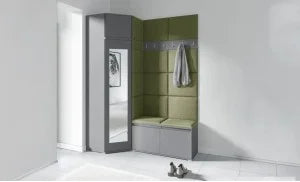 Set pat tapitat cu somiera rabatabila cu saltea inclusa, gri, 160x200 cm, Cezar