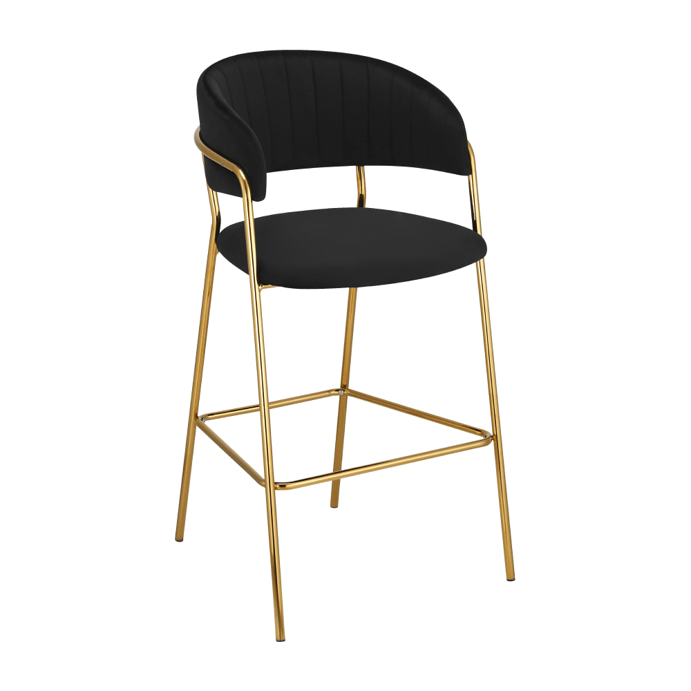 Scaun de bar de design DASMIN TIP 2, material catifea neagra/gold crom auriu