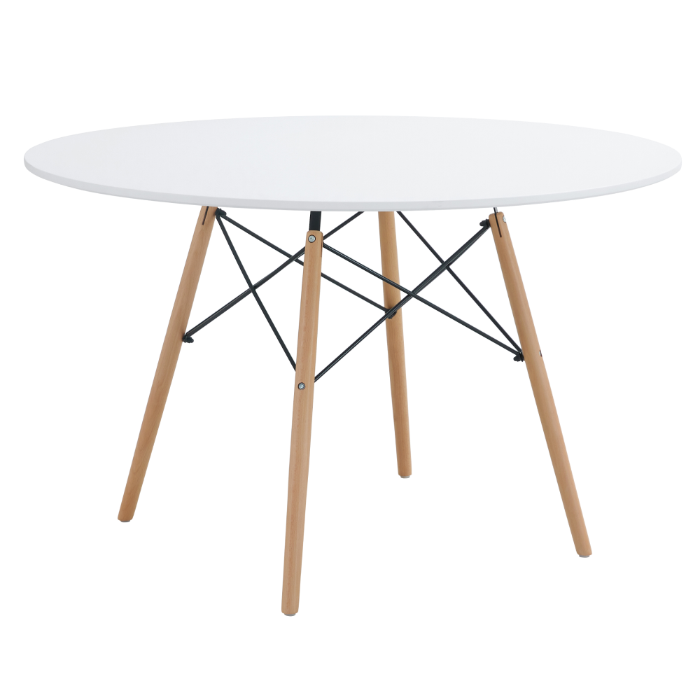 Masa dining DEMIN NEW, alb mat/fag, diametru 120 cm
