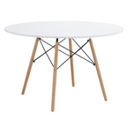Masa dining DEMIN NEW, alb mat/fag, diametru 120 cm