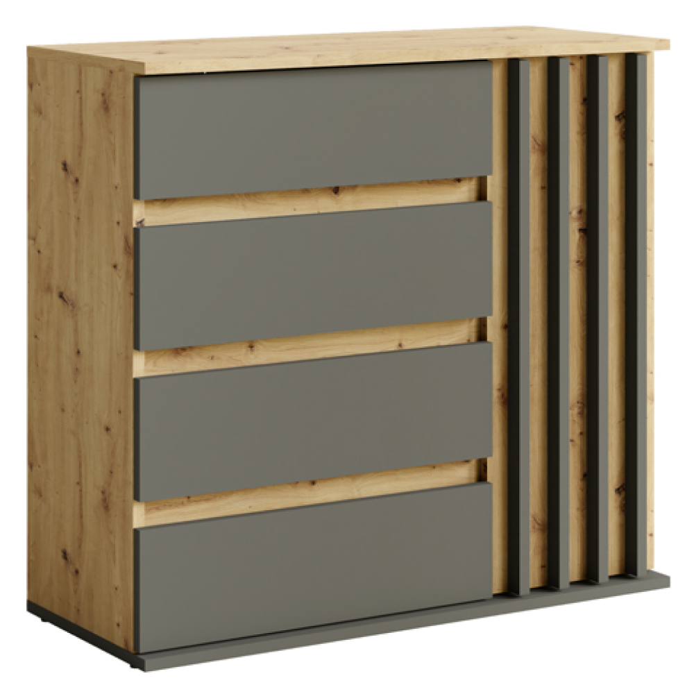 Comoda DERIS, grafit / stejar artisan