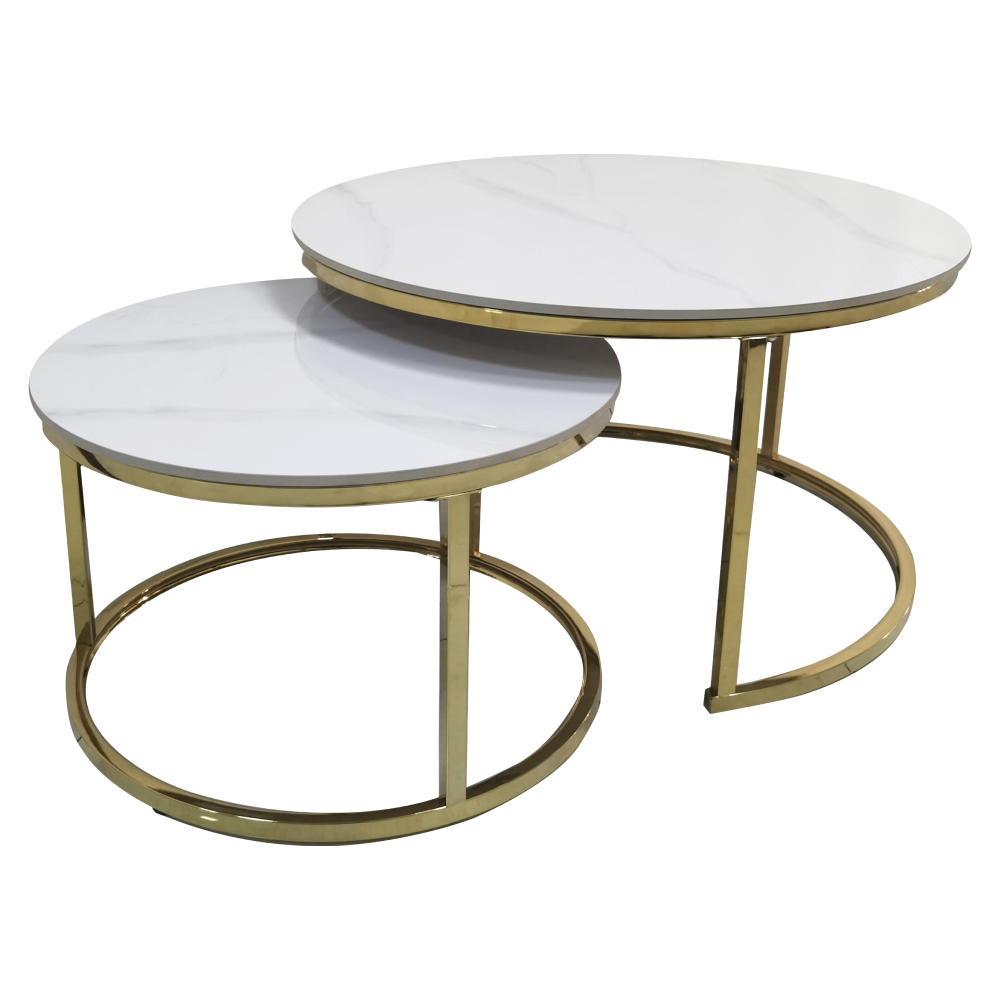 Set 2 mese de cafea DEVNET 3 NEW, imitatie de marmura/gold crom-auriu