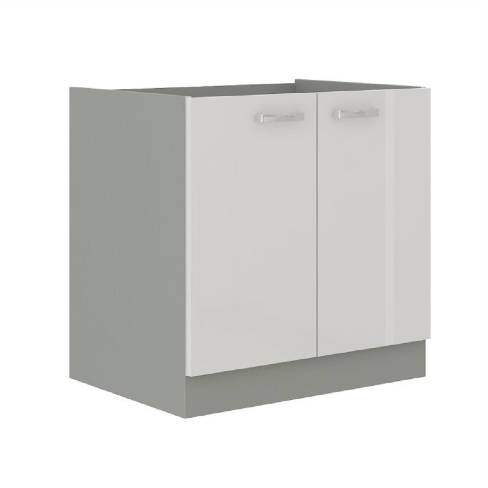 Cabinet inferior PRADO 80 D 2F BB, alb extra lucios/gri
