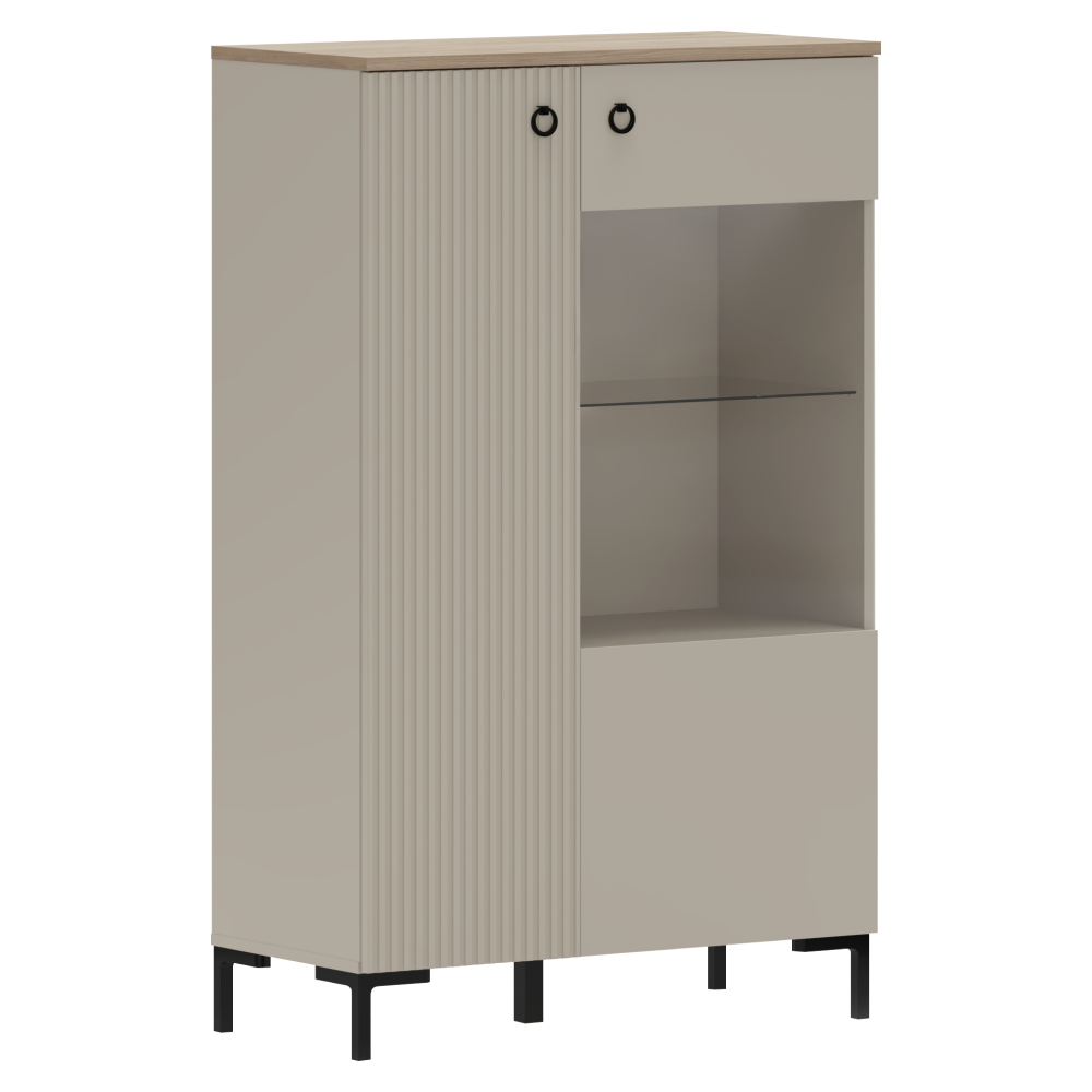 Vitrina joasa DOMCA 1D1W/140, gri-maroniu Taupe/stejar silverjack