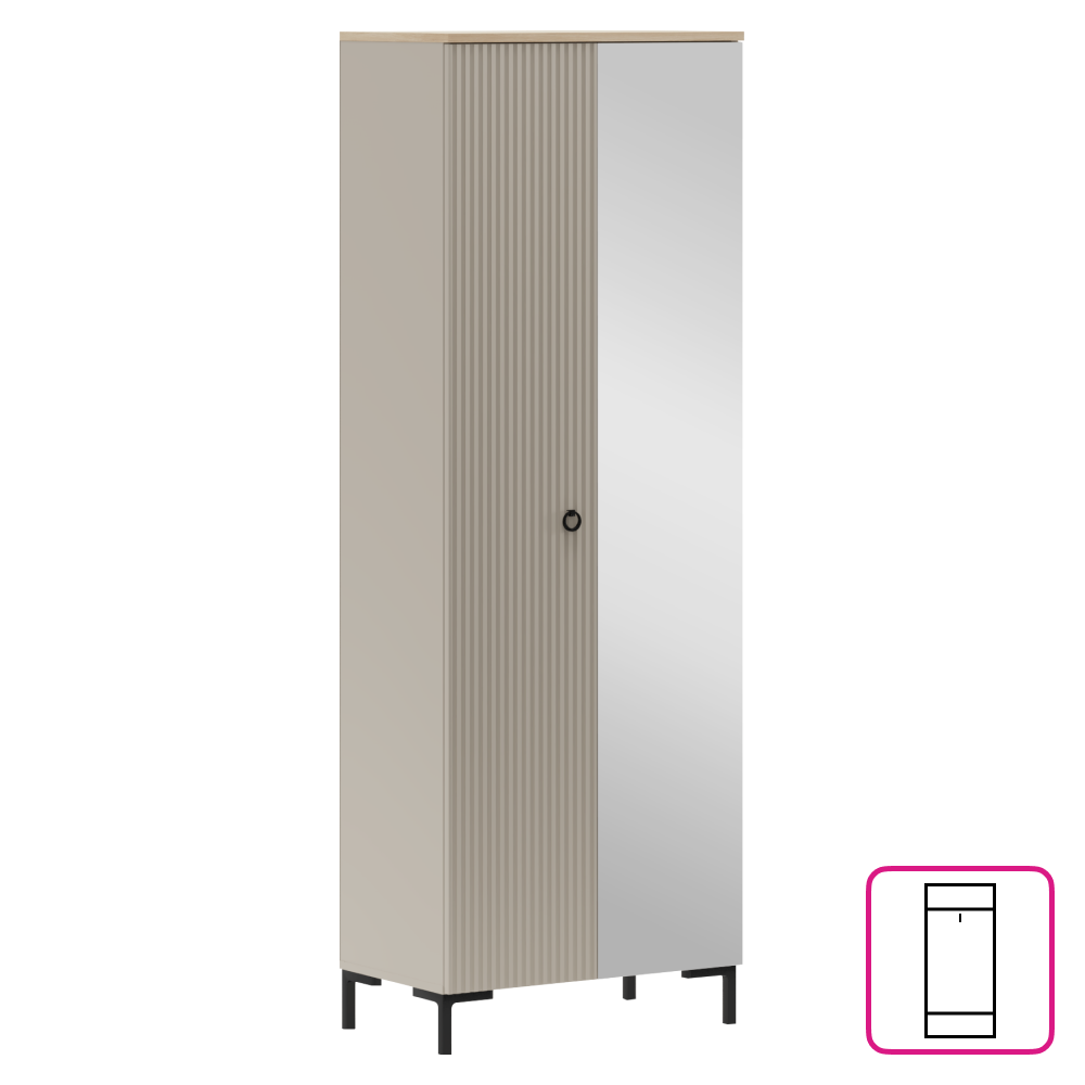 Dulap cu oglinda DOMCA 2D, gri-maroniu Taupe/stejar silverjack