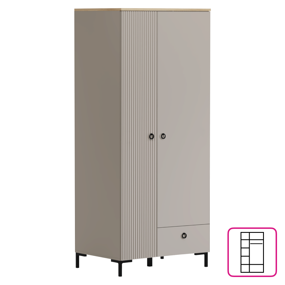Dulap DOMCA 2D1S, gri-maroniu Taupe/stejar silverjack